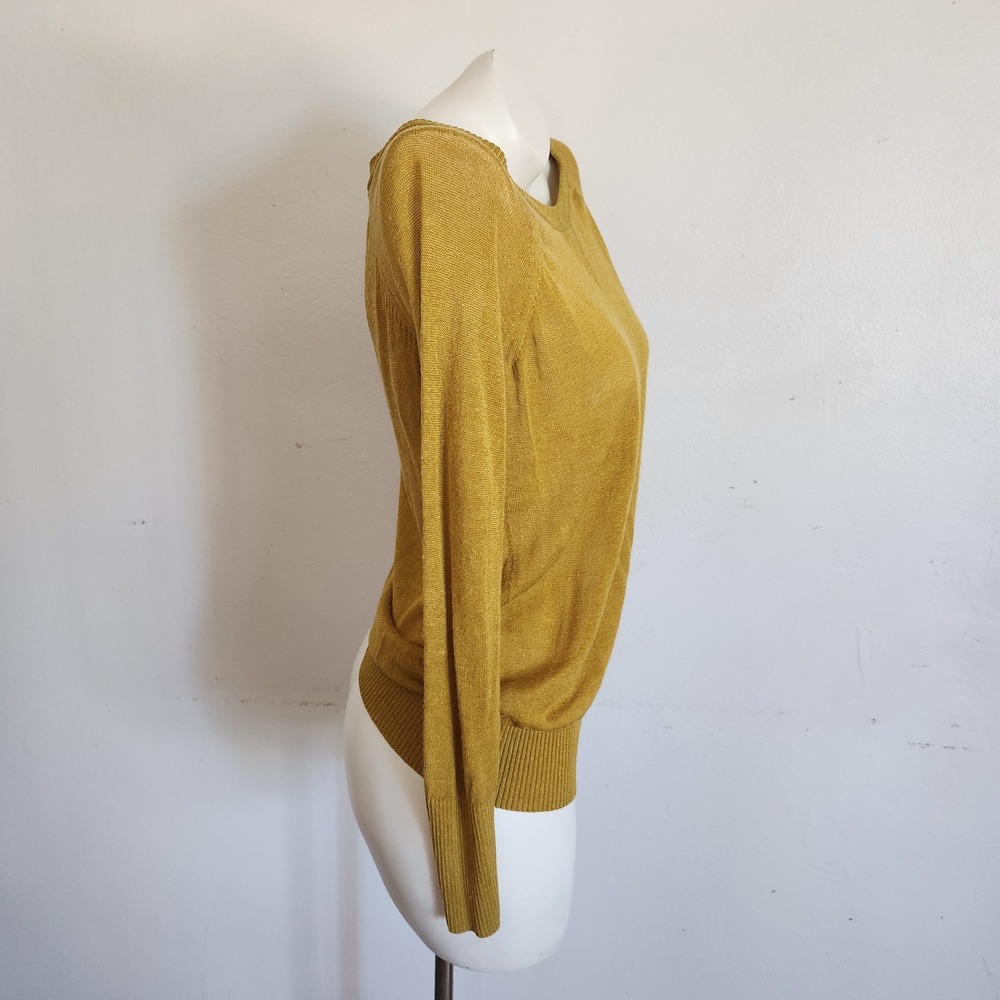 Banana Republic Heritage Linen Blend Sweater XS Mustard Thin Knit Lightweight - Picture 2 of 11